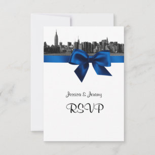 Cartons Réponse Paysage urbain de NYC large gravé BW Royal Blue RS