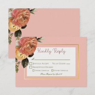 Cartons Réponse Peach Mimosa Blooms Floral Mariage