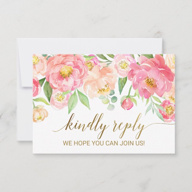 Cartons Réponse Peach & Pink Peony Flowers Chanson Demande de chan (Devant)
