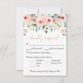 Cartons Réponse Peach White Aquarelle Florale Mariage