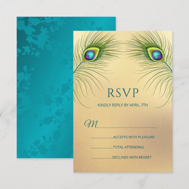 Cartons Réponse Peacock Wedding Elegant Floral (Devant / Derrière)