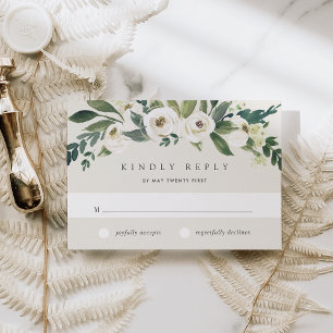 Cartons Réponse Peony blanc Mariage floral aquarelle