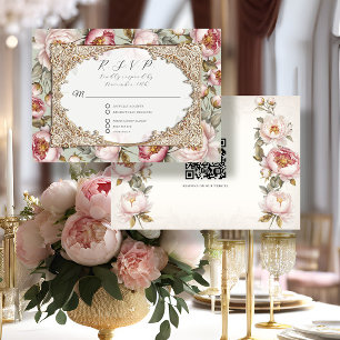 Cartons Réponse Peony Floral Elegant Or rose et Mariage Sage