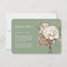 Cartons Réponse Peony moderne et Hydrangea Mariage vert olive