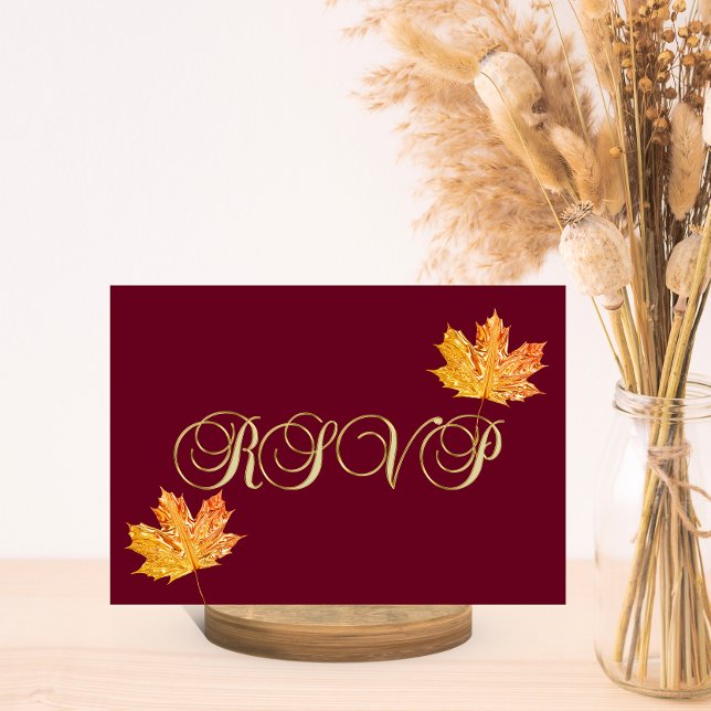 Cartons Réponse Personnalisé Elegant Automne Bourgogne Mariage RSV (Créateur téléchargé)