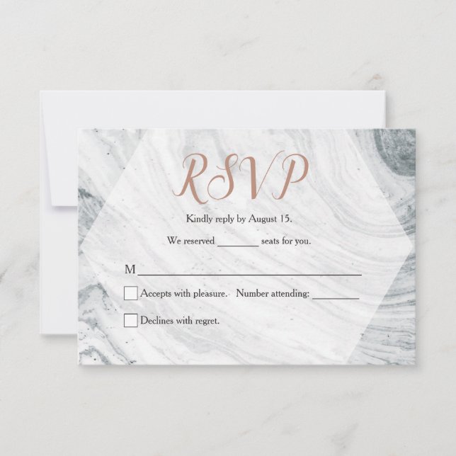 Cartons Réponse Personnalisé, Mariage, Marbre RSVP, Chic (Devant)