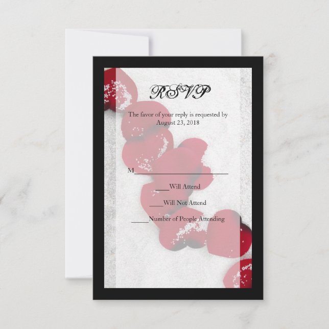 Cartons Réponse Pétales de rose rouge en neige, mariage d'hiver (Devant)