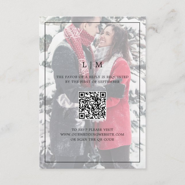 Cartons Réponse Photo simple en noir et blanc Mariage de code QR (Devant)