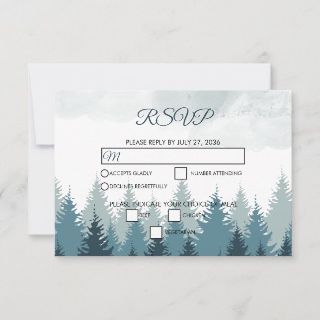 Cartons Réponse Pine Arbre Aquarelle Forêt Mariage rustique (Devant)