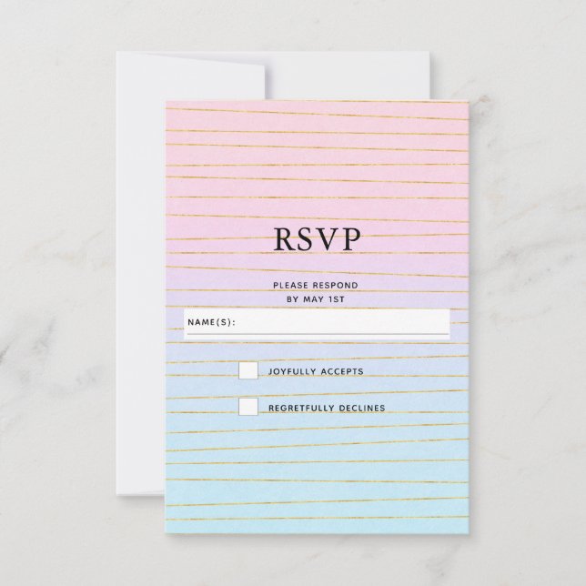 Cartons Réponse Pink Blue Pastel dégradé avec Gold Lines Mariage (Devant)