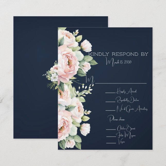 Cartons Réponse Pink Peonies Arrière - plan Mariage (Devant / Derrière)