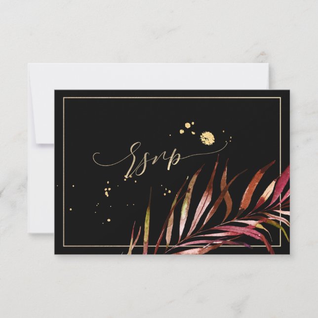 Cartons Réponse PixDezines RSVP, Fronds Palm | Or Faux (Devant)