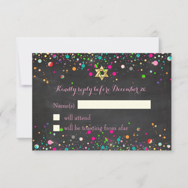 Cartons Réponse PixDezines Rsvp/Rainbow Confetti/Mitzvah (Devant)
