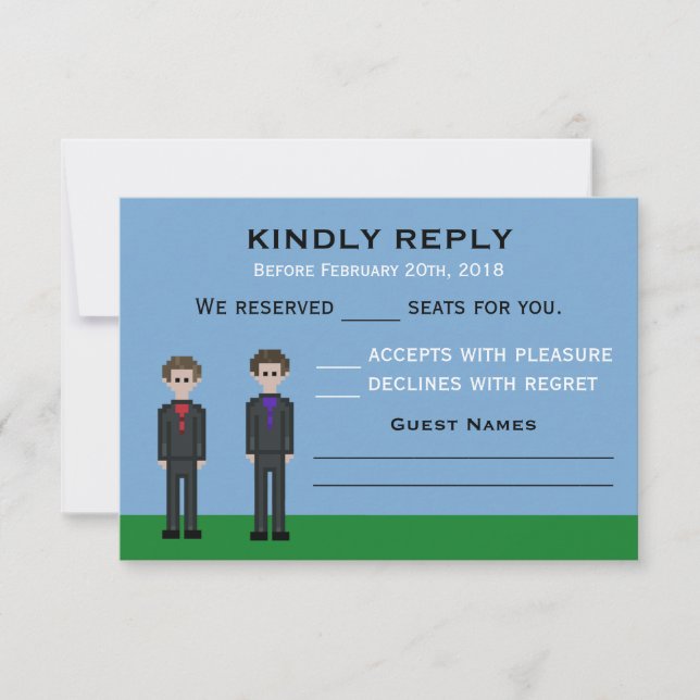 Cartons Réponse Pixel Gamer Groom & Groom Mariage 8 bits (Devant)