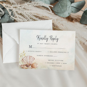 Cartons Réponse Plage Coquillages tropicaux Mariage d'aquarelle