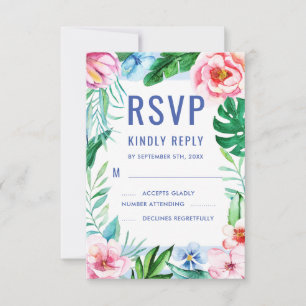 Cartons Réponse Plage Floral tropical Hawaiian Colorical Mariage