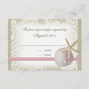 Cartons Réponse Plage Mariage Dollar de sable et Starfish rose