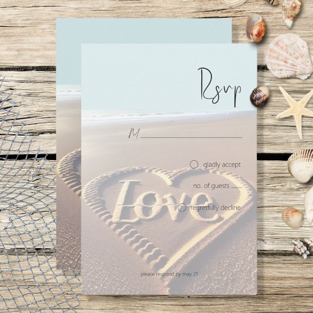 Cartons Réponse Plage moderne avec Coeur Vellum Style Mariage (Créateur téléchargé)