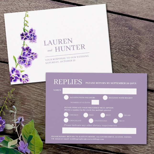 Cartons Réponse Plat d'aquarelle violet skyflower options mariage (Créateur téléchargé)