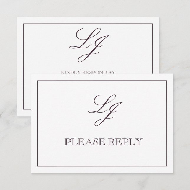 Cartons Réponse Plum classique Calligraphie violette Monogramme Pa (Devant / Derrière)