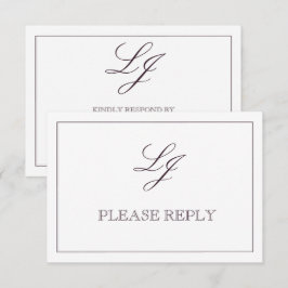 Cartons Réponse Plum classique Calligraphie violette Monogramme Pa