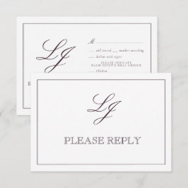 Cartons Réponse Plum classique violet calligraphie Monogramme Mari