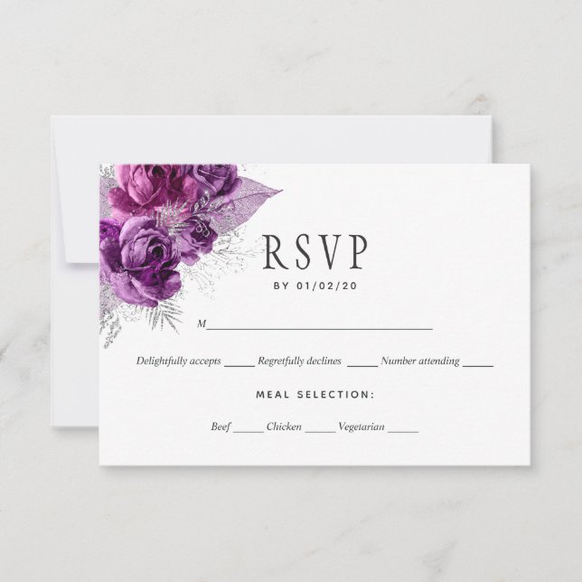Cartons Réponse Plum et marine Aquarelle Mariage floral (Devant)