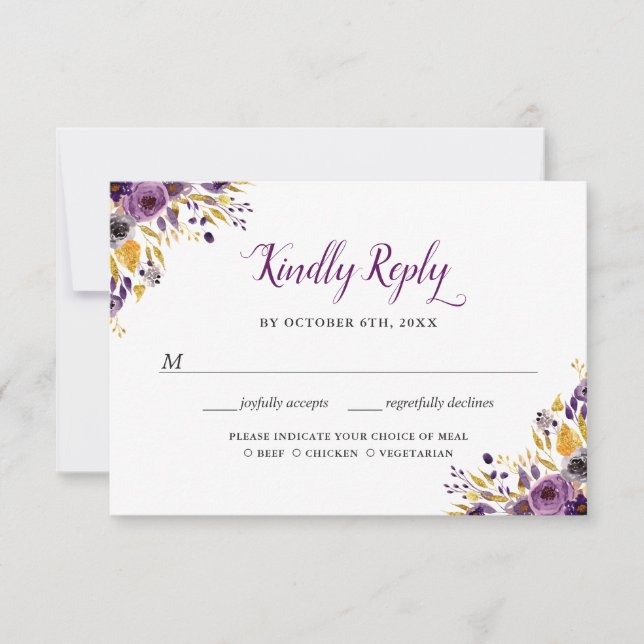 Cartons Réponse Plum Purple Botanique Floral Parties scintillant O (Devant)