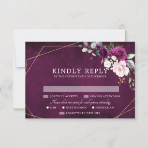 Cartons Réponse Plum violet Roses roses roses rose rose Mariage gé