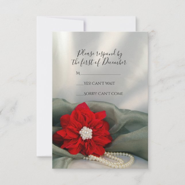Cartons Réponse Poinsettia rouge perles sur le mariage d'hiver ver (Devant)