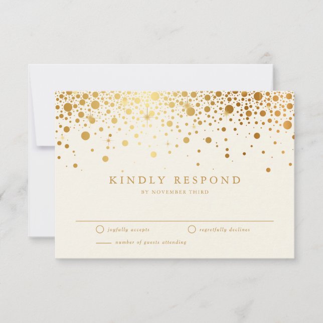 Cartons Réponse Points Confetti Faux Gold Foil | Mariage ivoire RS (Devant)