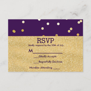 Cartons Réponse Points de confettis brillants violets et or Chic M