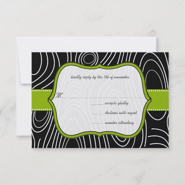 Cartons Réponse Points Mariages Apple Green & Black Wood Grain (Devant)