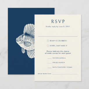 Cartons Réponse Poisson bleu marine élégant Mariage océanique mode