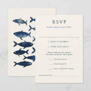 Cartons Réponse Poisson bleu marine élégant Mariage océanique mode