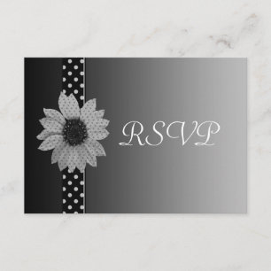 Cartons Réponse Polka Dot Daisy Grey et Black Wedding