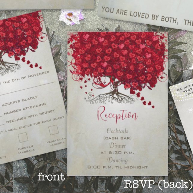 Cartons Réponse Pomme rouge feuille de coeur noir Mariage d'arbre  (Créateur téléchargé)