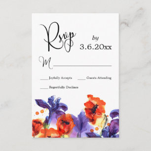 Cartons Réponse Poppies rouges, Mariage d'iris d'aquarelle violet 