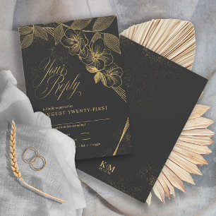 Cartons Réponse Poussière d'or & Outlines Mariage Noir/Or ID835