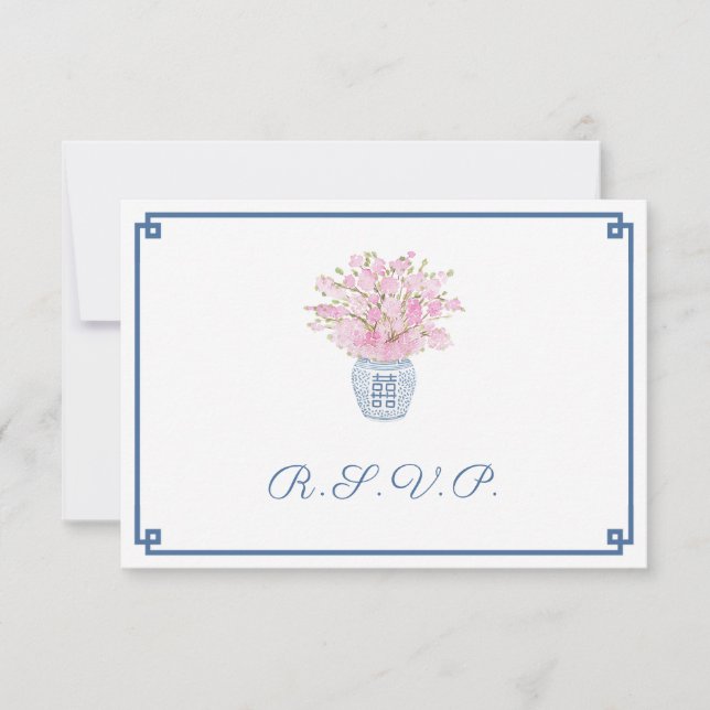 Cartons Réponse Preppy Pink & Navy Blue Mariage Choix alimentaires (Devant)