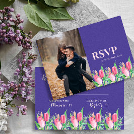 Cartons Réponse  Pretty Purple & Blush Tulip Floral Photo Wedding