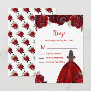 Cartons Réponse Princesse aux Cheveux Bruns Fleurs Florales Rouges