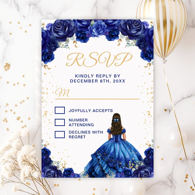 Cartons Réponse Princesse Bleu foncé Floral Quinceañera (Créateur téléchargé)