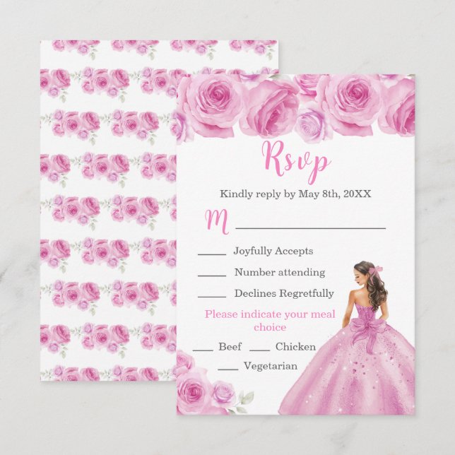 Cartons Réponse Princesse Florale dans une robe rose pâle choix de (Devant / Derrière)