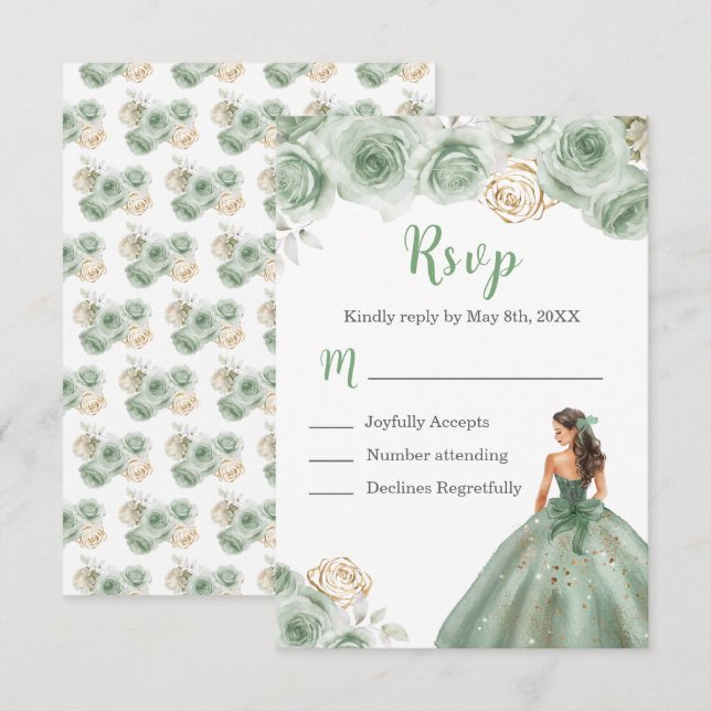 Cartons Réponse Princesse Florale dans une robe verte Sage choix d (Devant / Derrière)