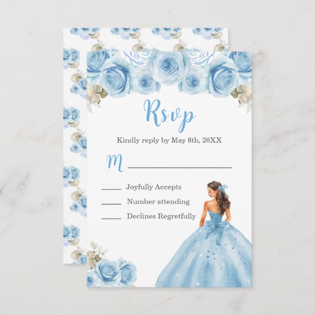 Cartons Réponse Princesse Florale en robe bleu clair (Devant / Derrière)