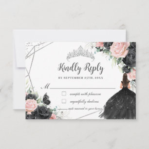 Cartons Réponse Princesse Florale Rose Noire Silver Quinceañera