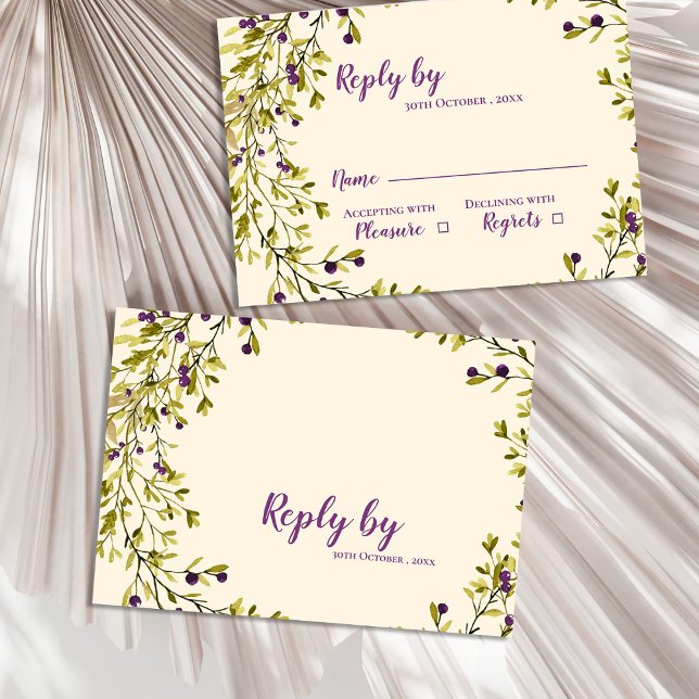Cartons Réponse Purple Berry Botanical Greenery Mariage (Purple Berry Botanical Greenery Wedding RSVP Card)
