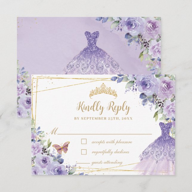 Cartons Réponse Purple Lilac Floral Or Quinceañera robe (Devant / Derrière)