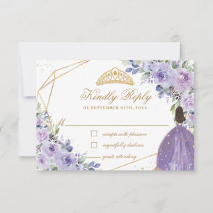 Cartons Réponse Purple Lilac Floral Quinceañera Princesse Couronne
